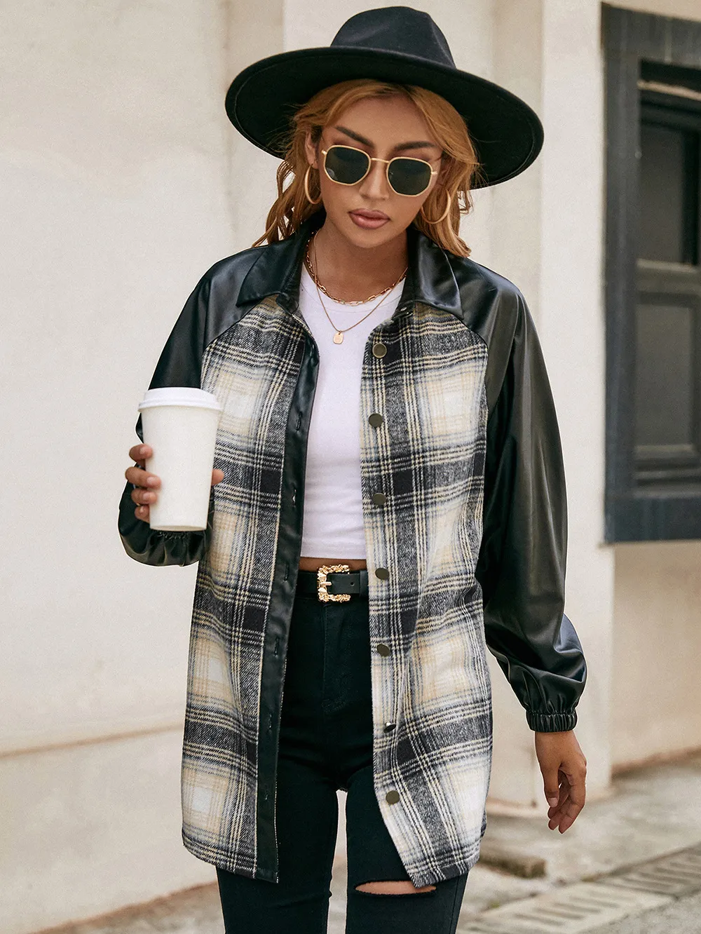 Plaid Button Down Raglan Sleeve Jacket, image 7
