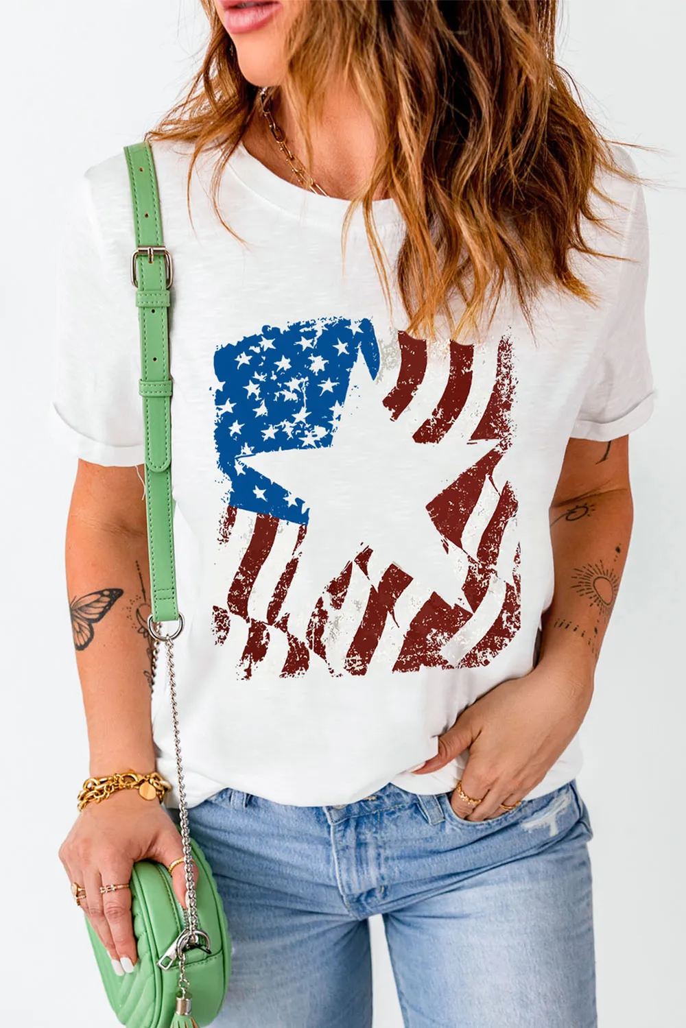 US Flag Graphic Round Neck Tee, image 4