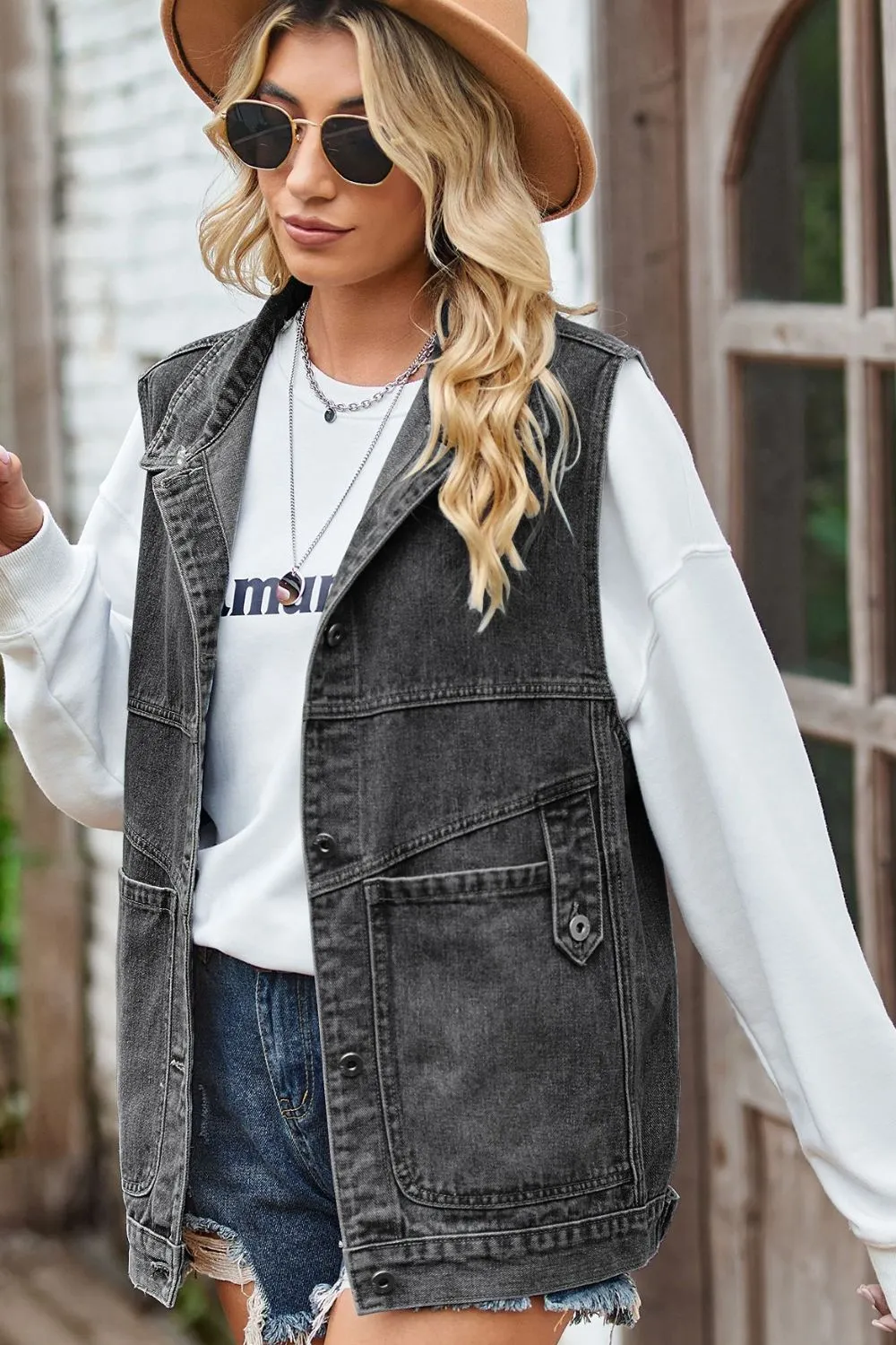 Sleeveless Denim Top with A Detachable Hood, image 9