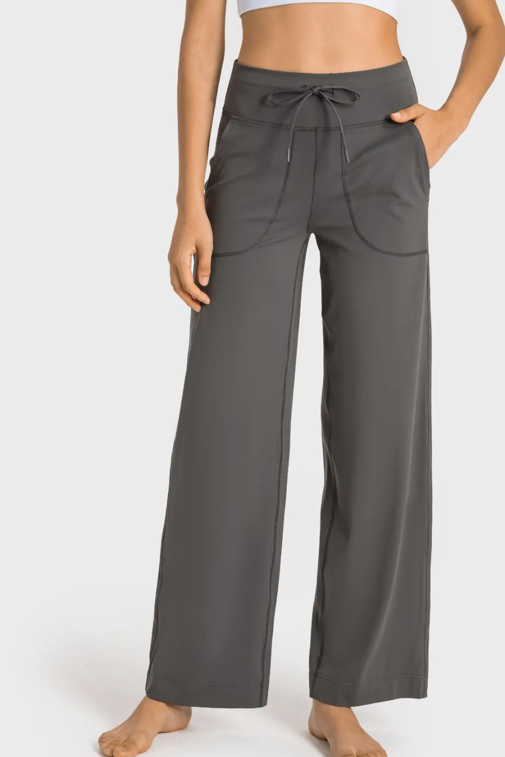 Drawstring Waist Wide Leg Sports Pants with Pockets, image 13