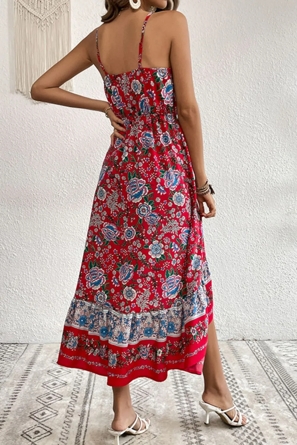 Bohemian Decorative Button Spaghetti Strap Dress, image 4