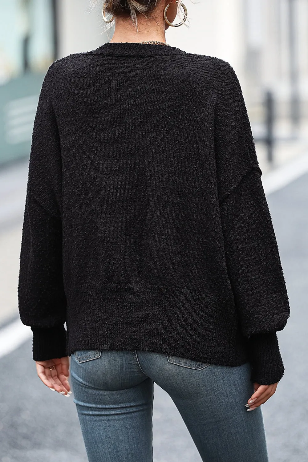Button-Up Dropped Shoulder Cardigan, image 2