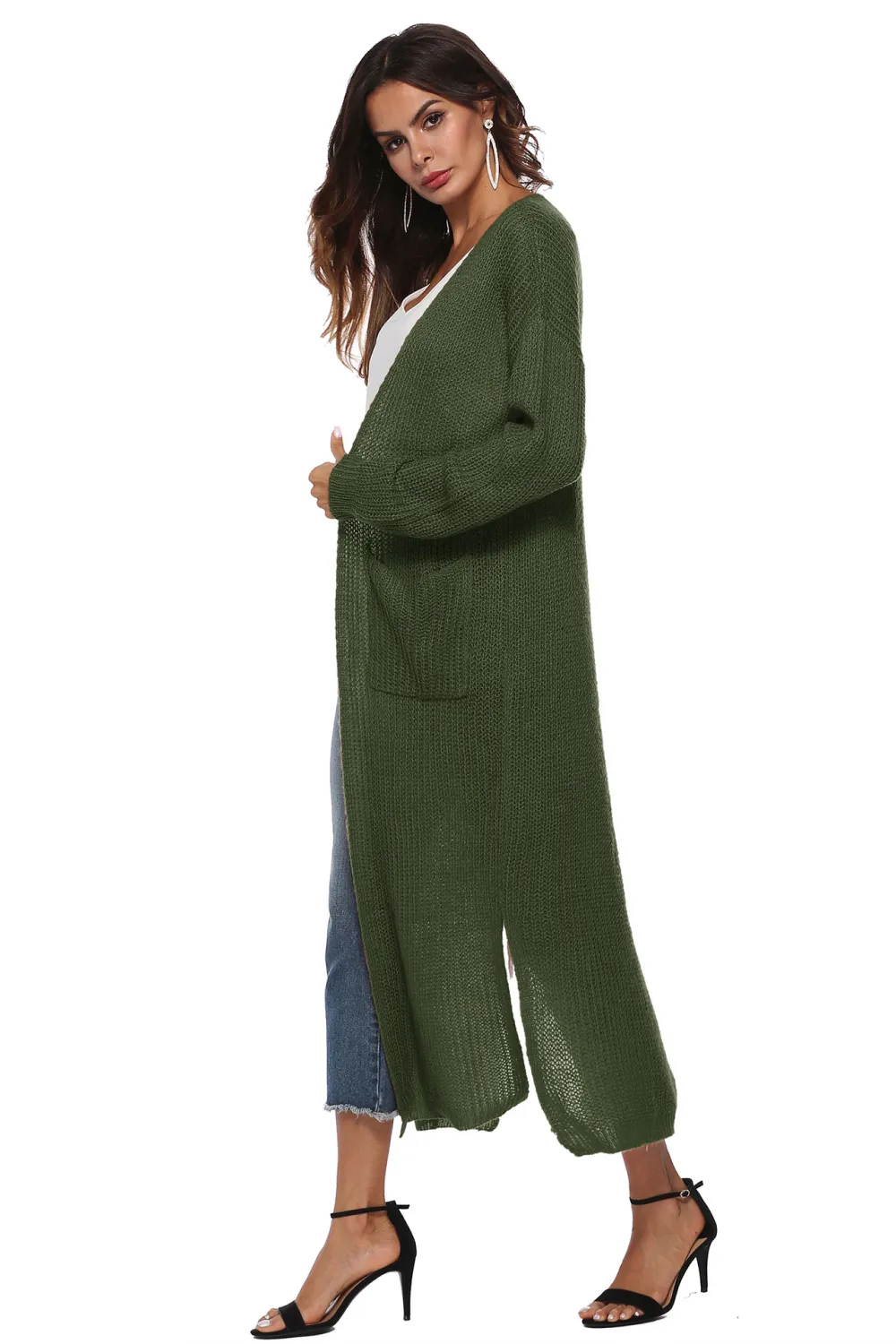 Long Sleeve Open Front Buttoned Cardigan, image 20