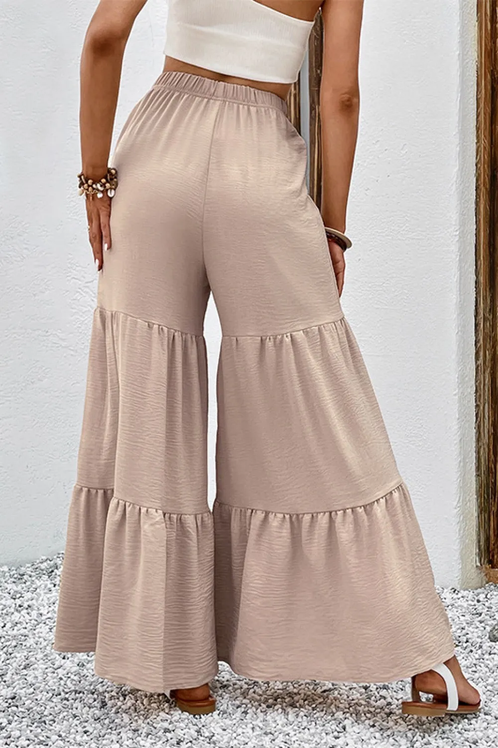 Drawstring Waist Tiered Flare Culottes, image 2