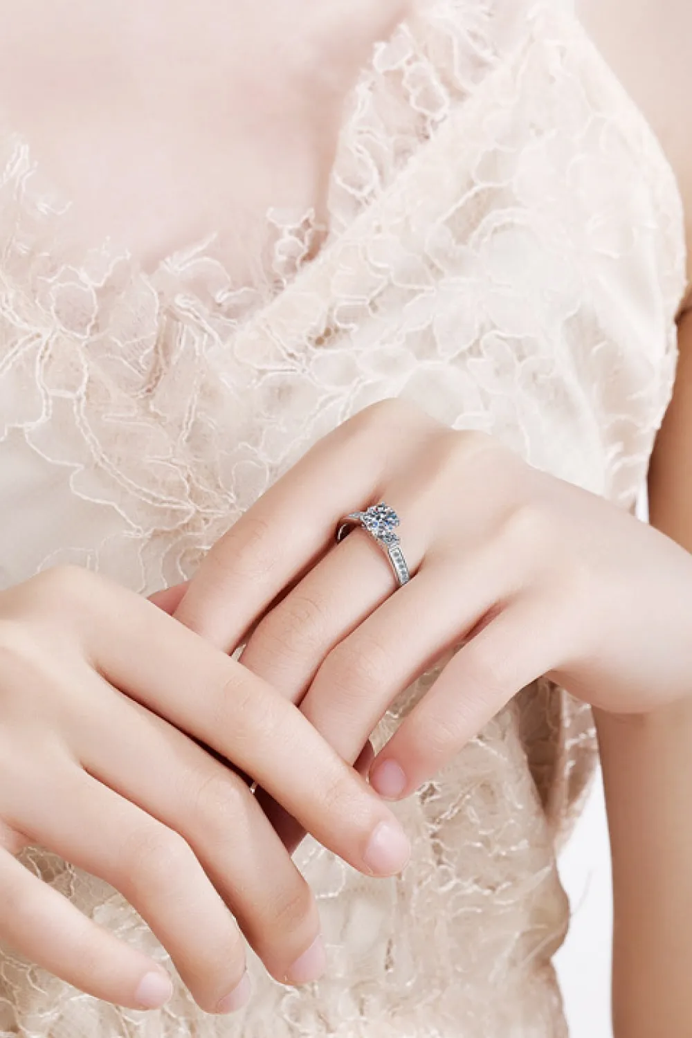 Lucky Charm Moissanite Rhodium-Plated Ring, image 2