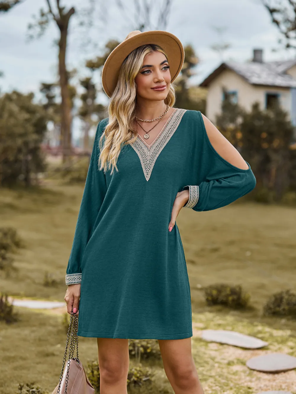 V-Neck Cutout Sleeve Mini Dress, image 13