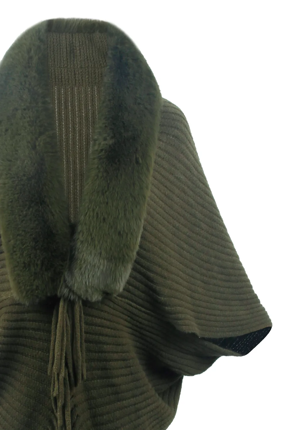 Fringe Detail Long Sleeve Ribbed Poncho, image 14