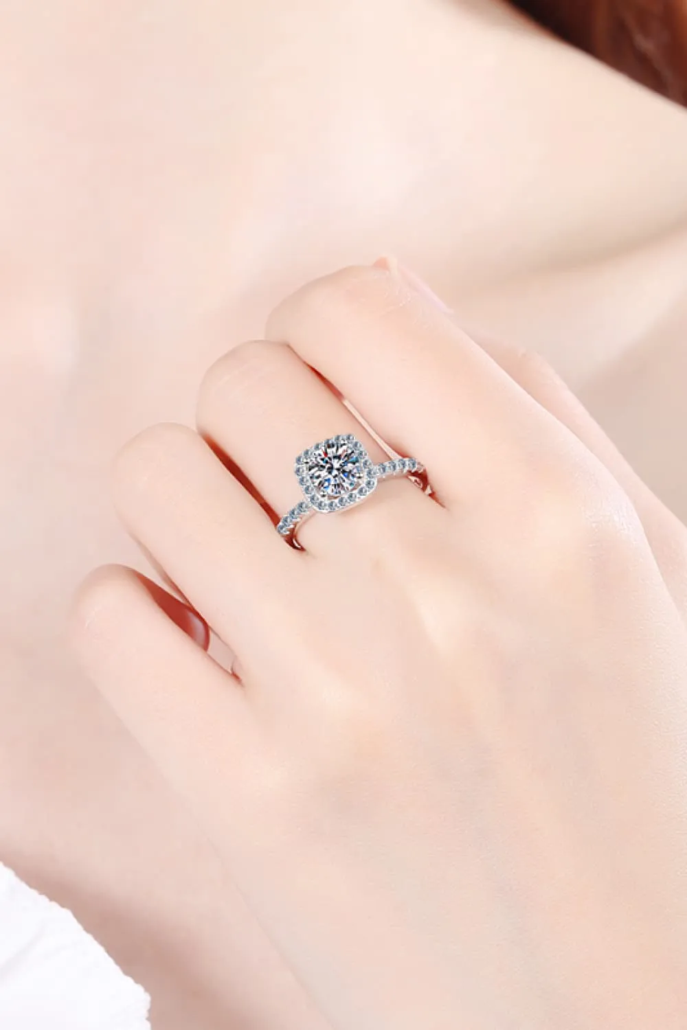 2 Carat Moissanite Square Halo Ring, image 2
