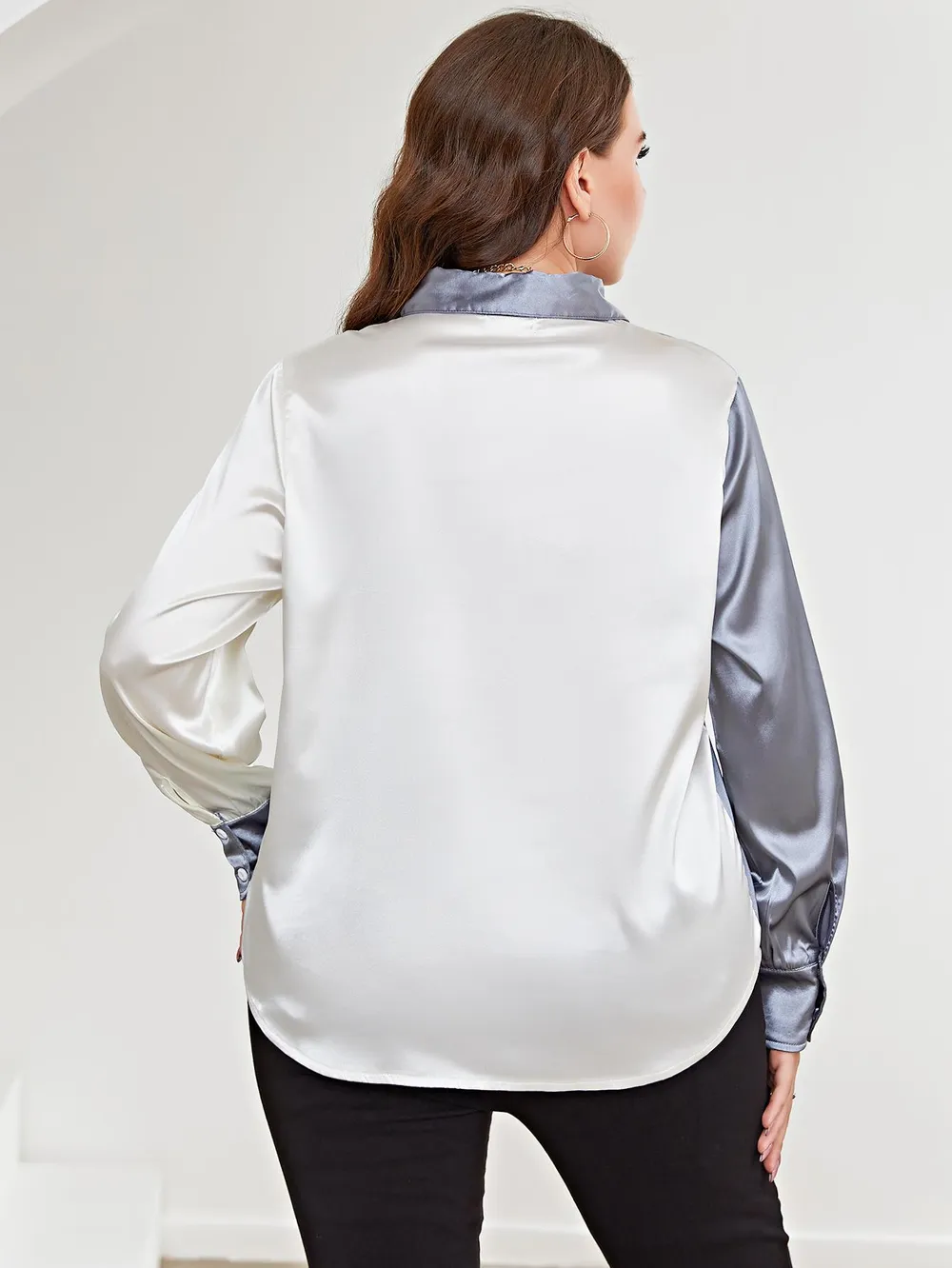 Plus Size Two-Tone Long Sleeve Shirt, image 2