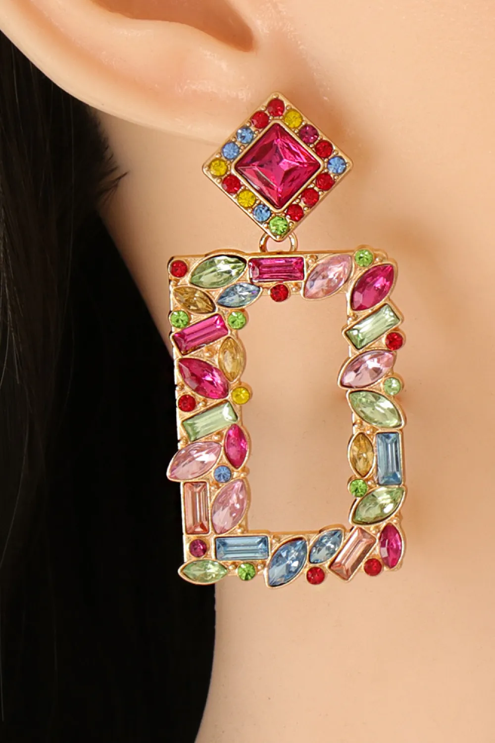 Square Shape Glass Stone Dangle Earrings, image 4