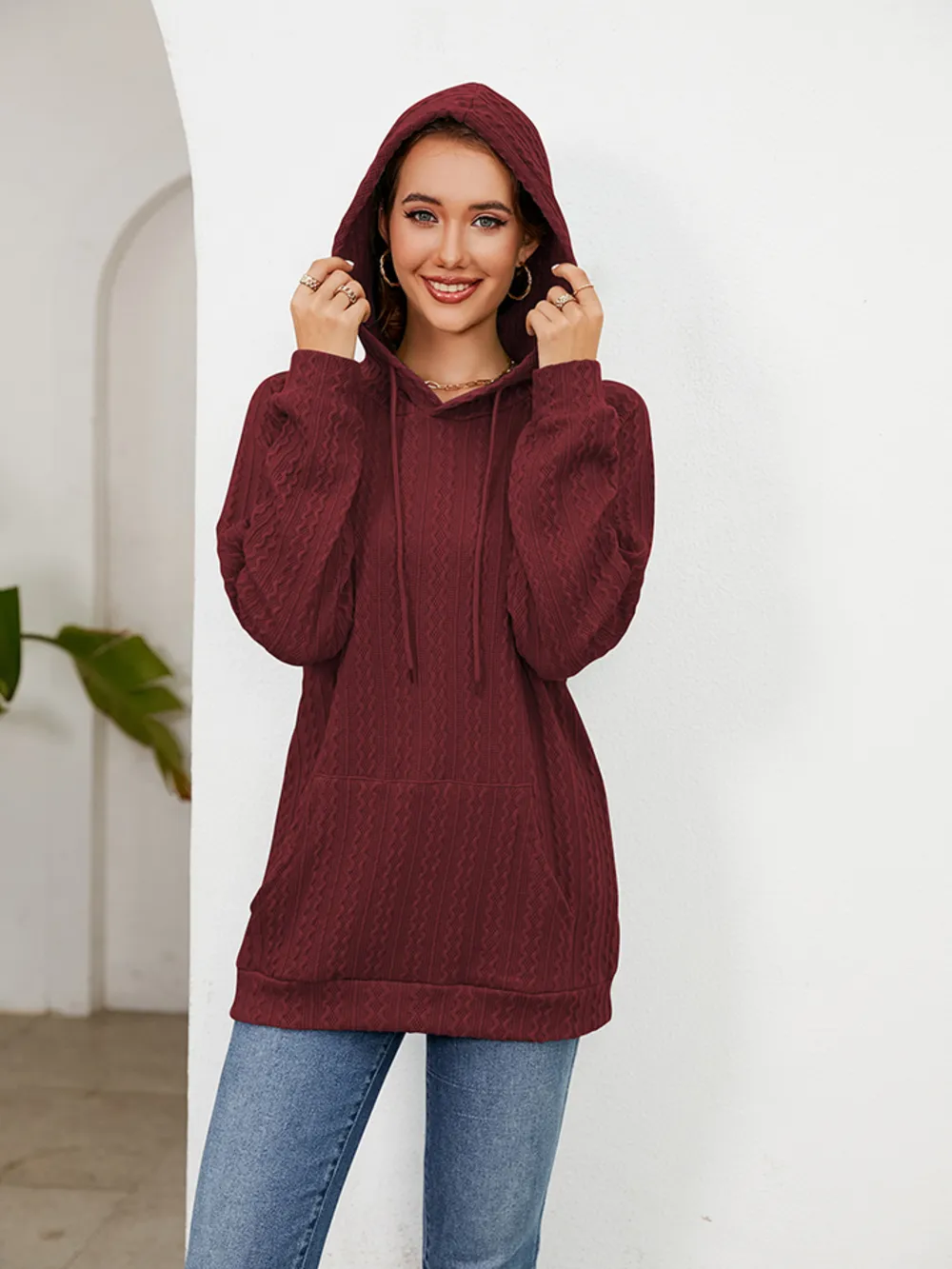 Raglan Sleeve Front Pocket Hoodie, image 7