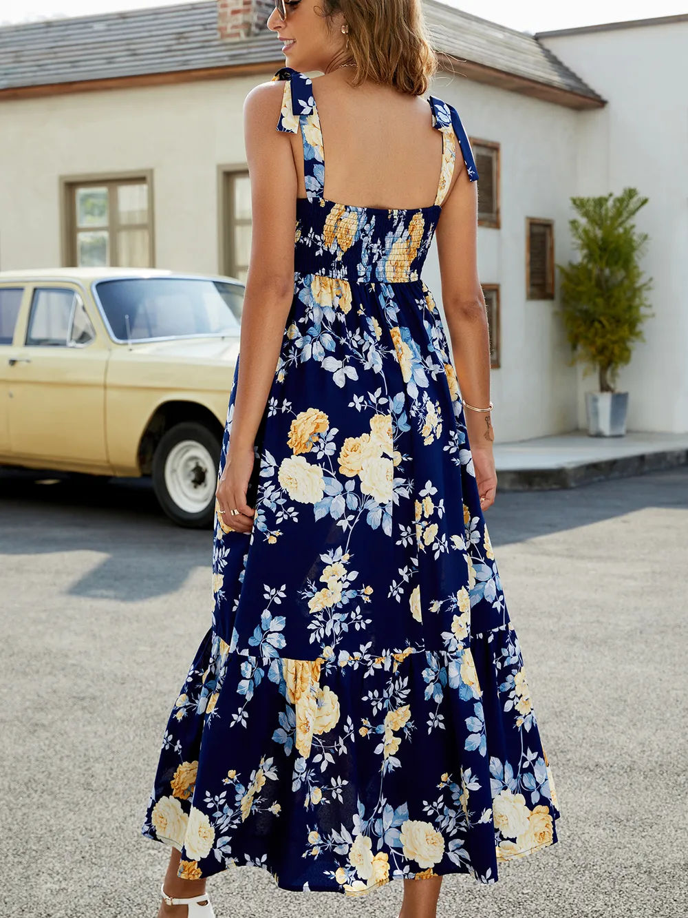 Floral Tie-Shoulder Sleeveless Dress, image 4