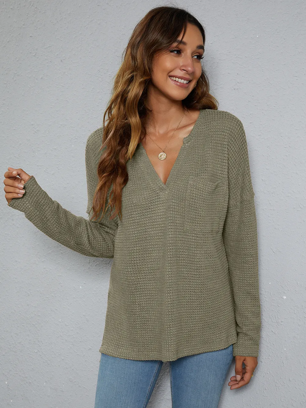 Dropped Shoulder High-Low Waffle-Knit Top, image 9