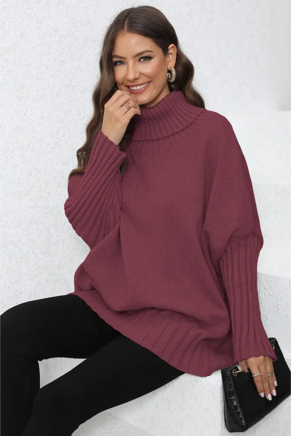 Turtle Neck Long Sleeve Ribbed Sweater, image 15