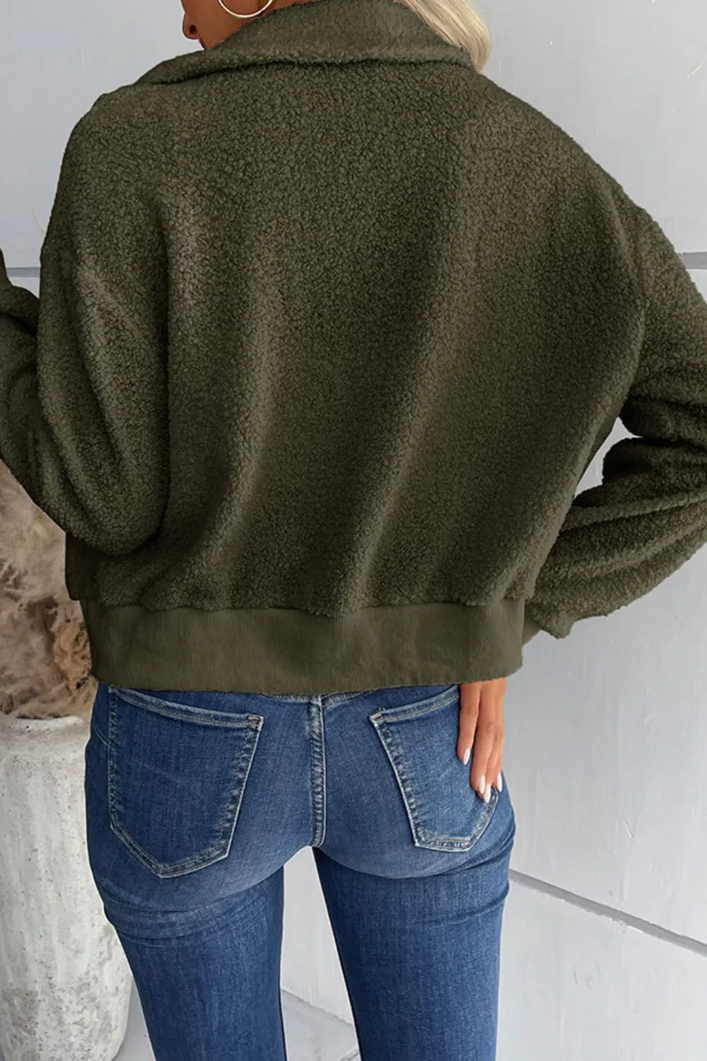 Zip-Up Sherpa Collared Neck Jacket with Pockets, image 11