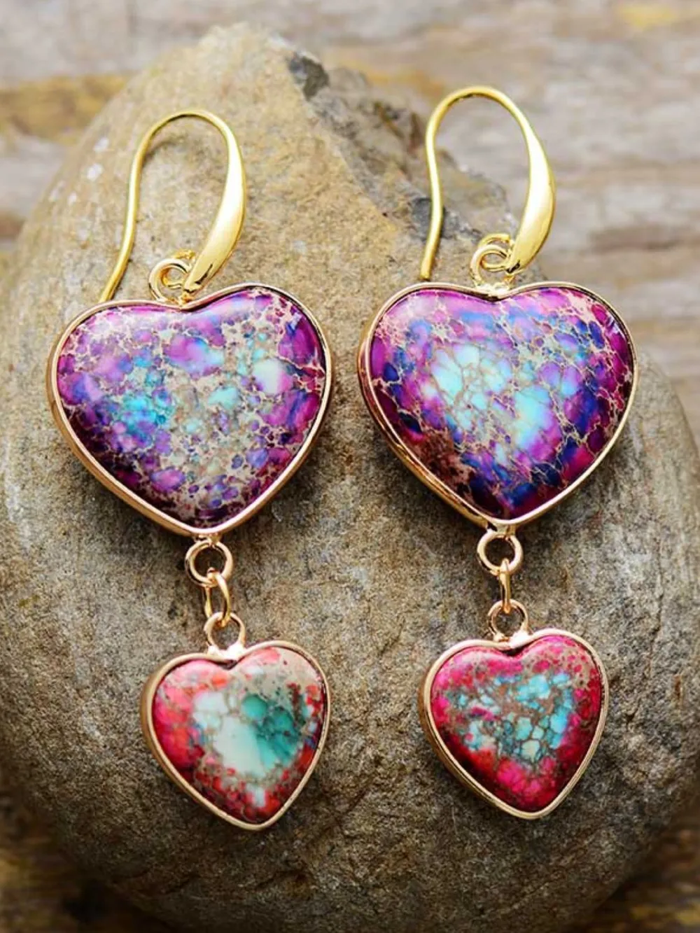 Heart Shape Imperial Jasper Dangle Earrings, image 2