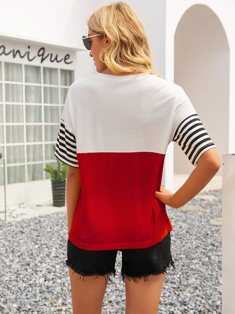 Striped Color Block Round Neck Tee, image 9