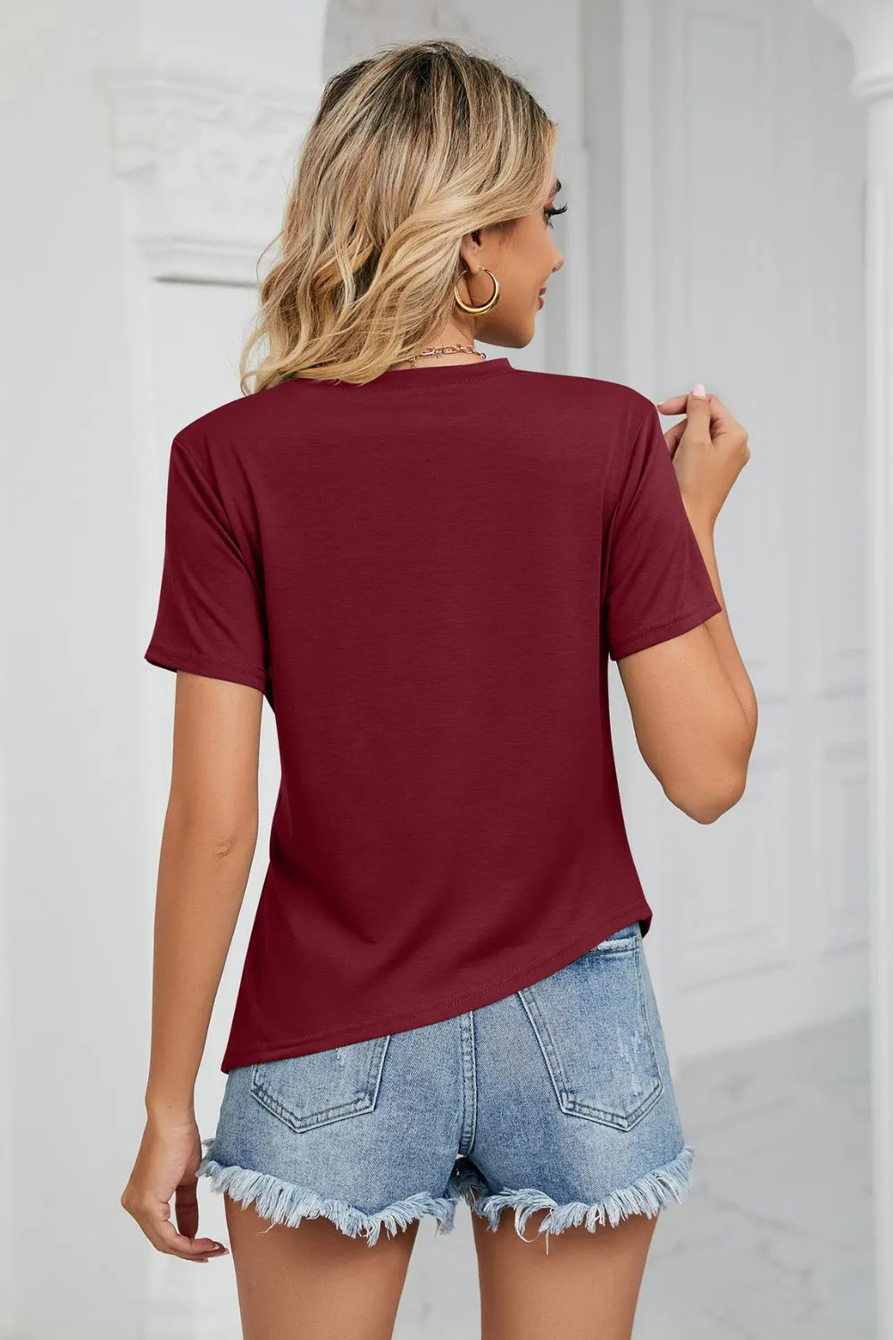 Ruched Hem Detail Crewneck T-Shirt, image 7