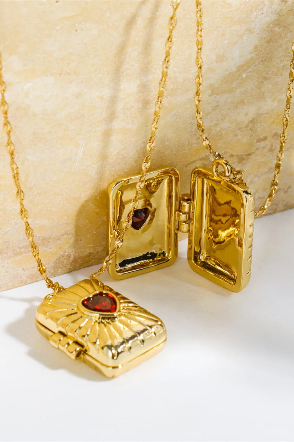 Heart Zircon Box Pendant Copper Necklace, image 5