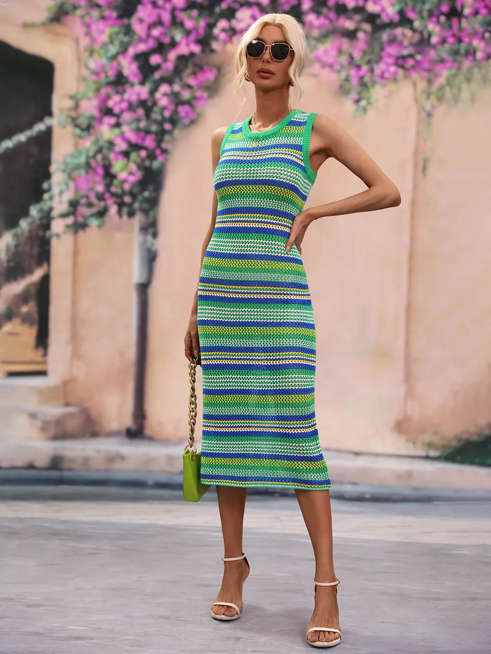 Striped Round Neck Sleeveless Midi Cover Up Dress, image 16