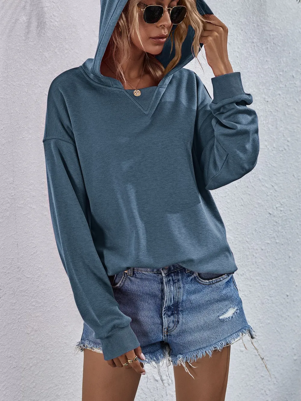 Dropped Shoulder Slit Hoodie, image 23