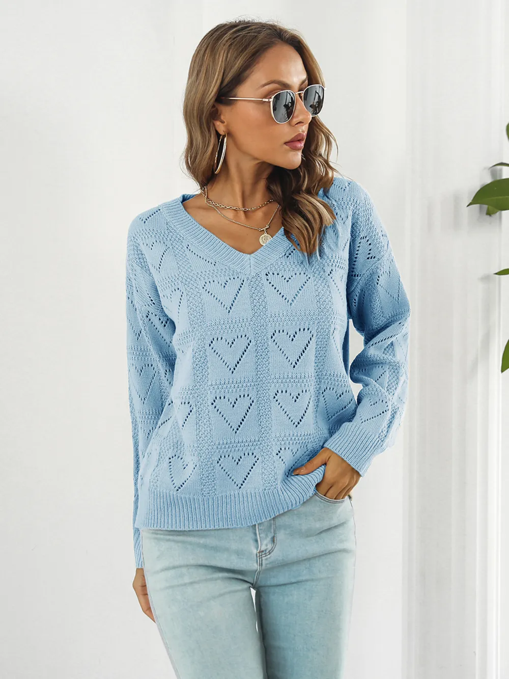 Openwork V-Neck Sweater, image 4