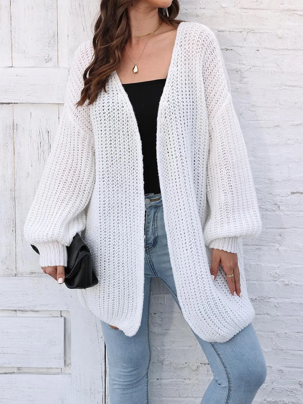 Open Front Dropped Shoulder Longline Cardigan, image 17