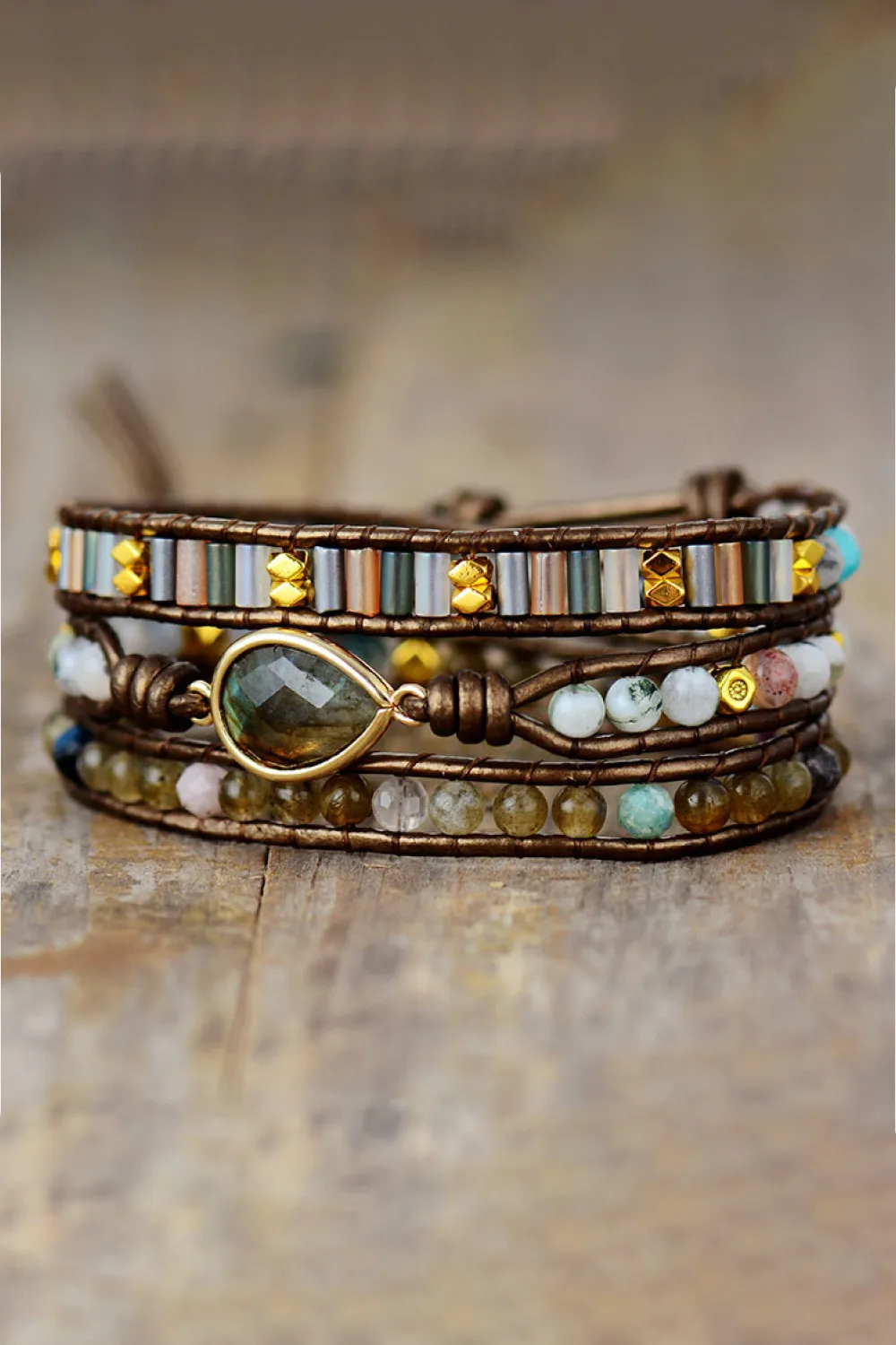 Handmade Triple Layer Beaded Bracelet, image 4