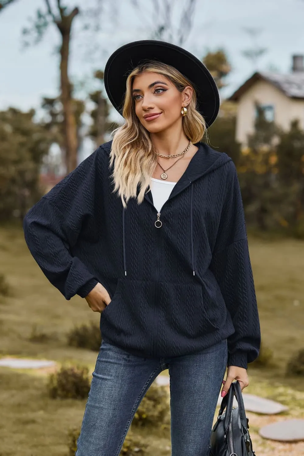 Cable-Knit Long Sleeve Hooded Jacket, image 17