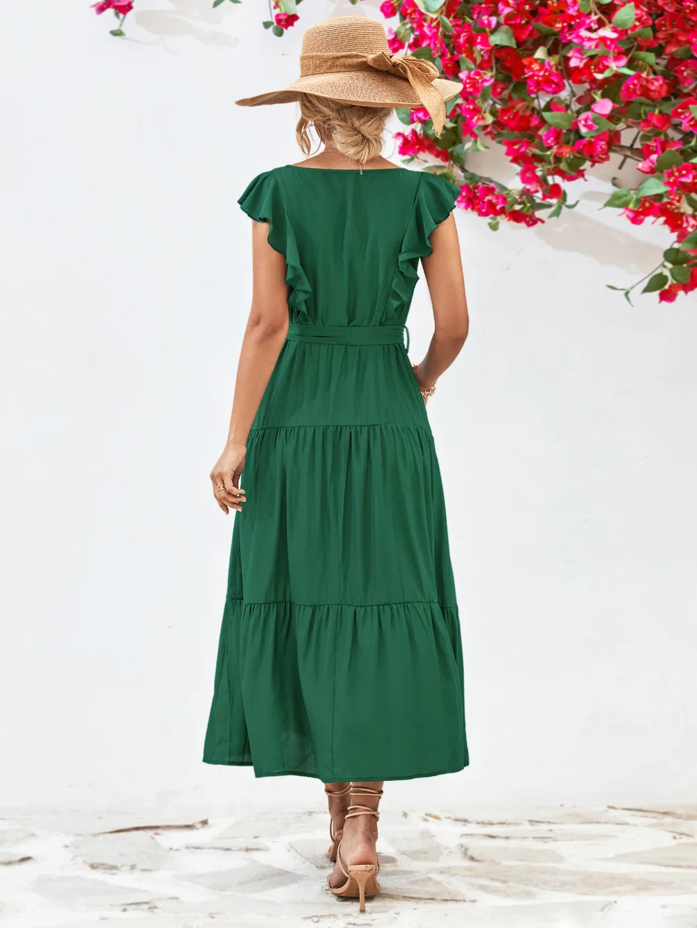 Tie Belt Ruffled Tiered Dress, image 9