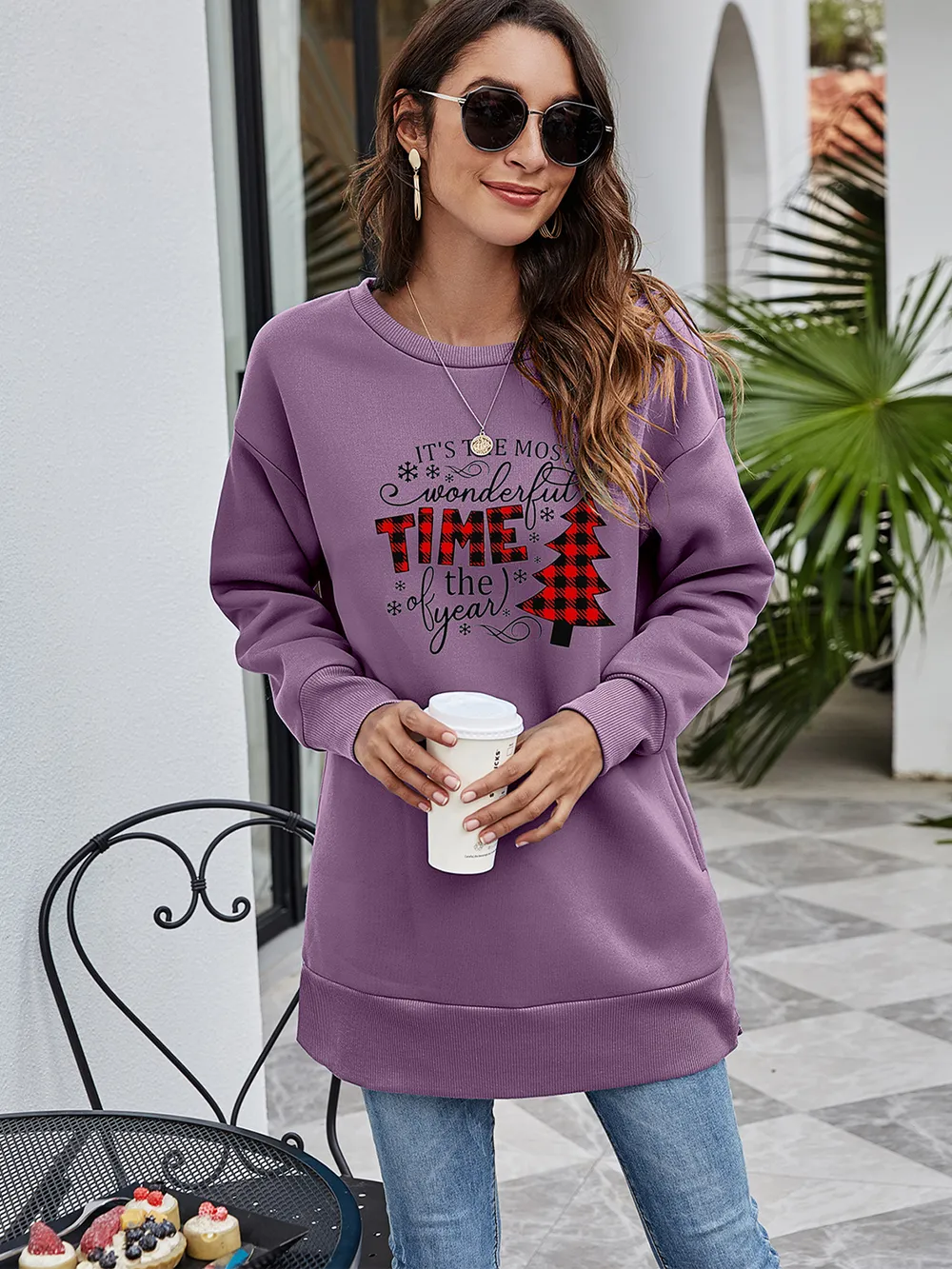 Christmas Tree Graphic Drop Shoulder Sweatshirt, image 16