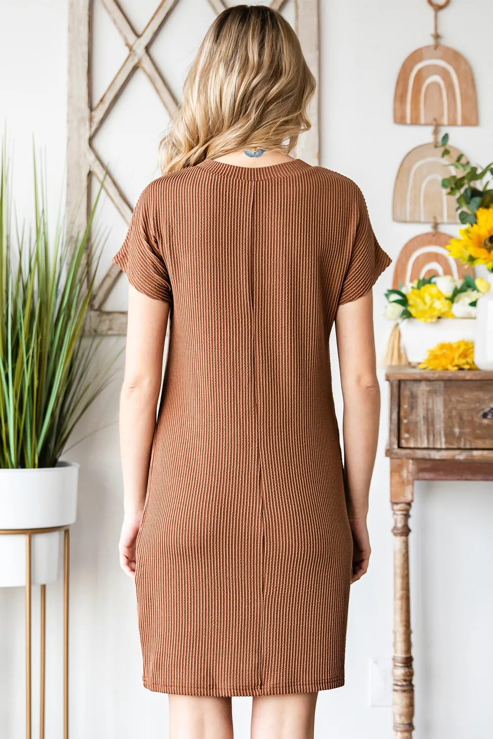 Ribbed Round Neck Short Sleeve Dress, image 8