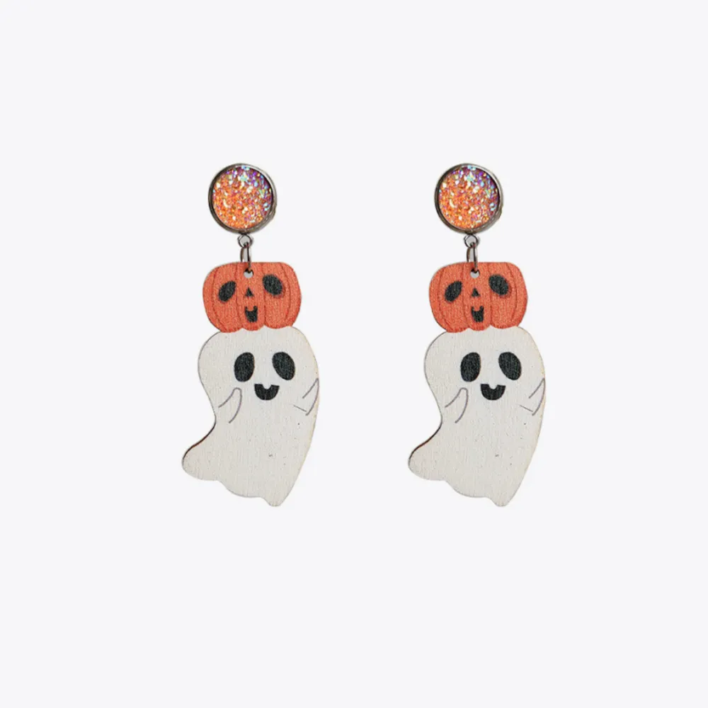 Ghost Shape Wooden Dangle Earrings, image 2