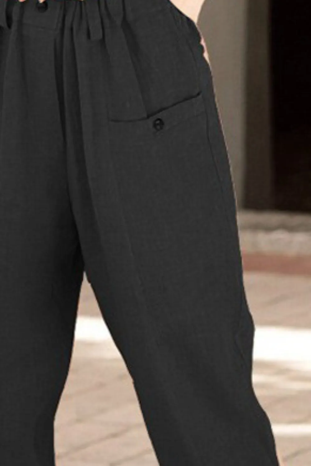 Button Detail Elastic Waist Pocket Pants, image 3
