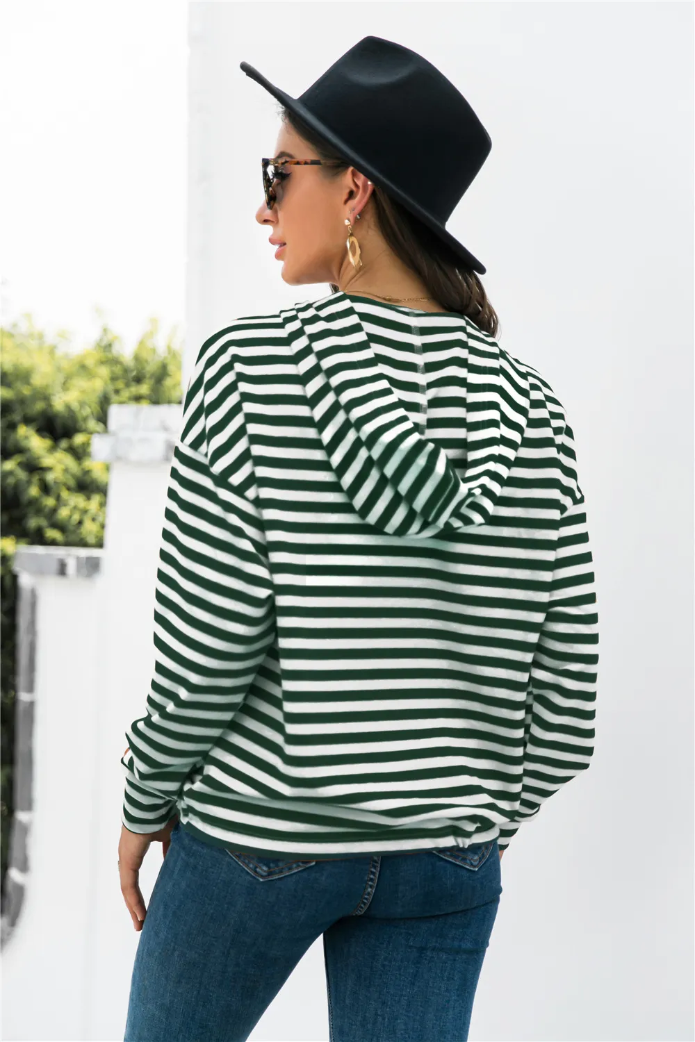 Striped Half-Button Dropped Shoulder Hoodie, image 10