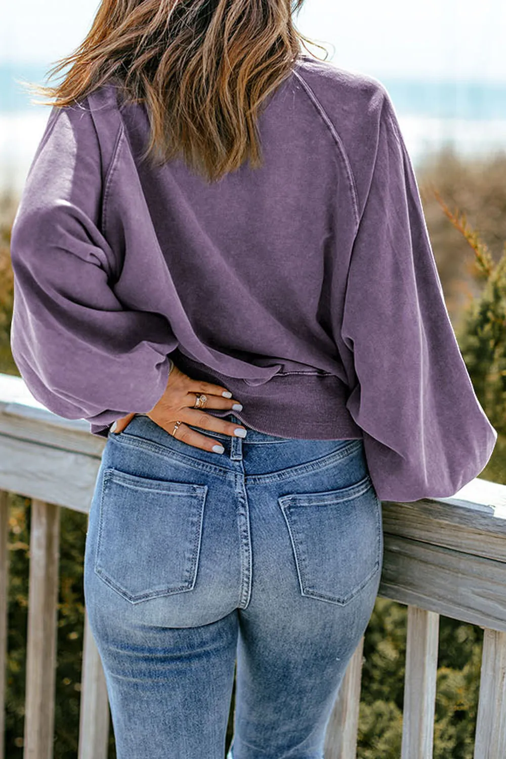 Quarter-Snap Collared Lantern Sleeve Sweatshirt, image 11