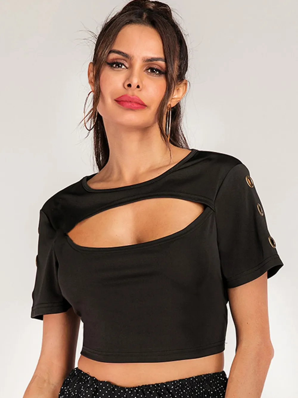 Cutout Grommet Detail Cropped Tee, image 3