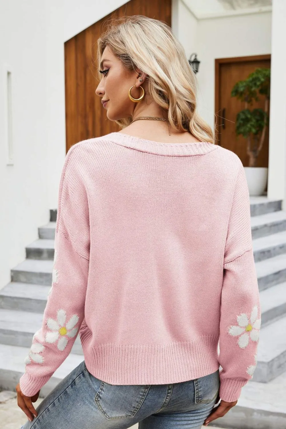 Floral Ribbed Trim Drop Shoulder Cardigan, image 10