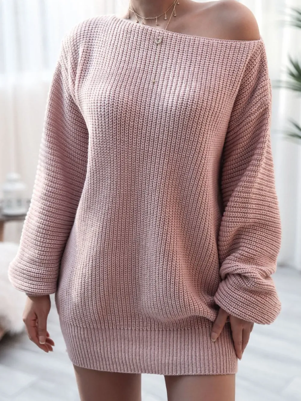 Balloon Sleeve Boat Neck Sweater Mini Dress, image 8