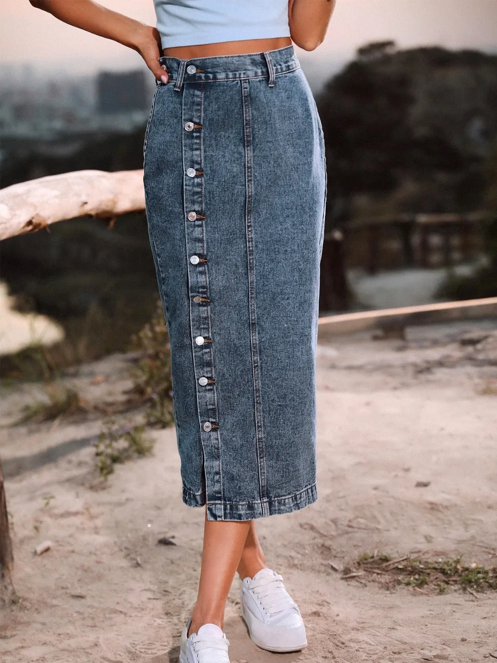 Button Down Denim Skirt, image 16