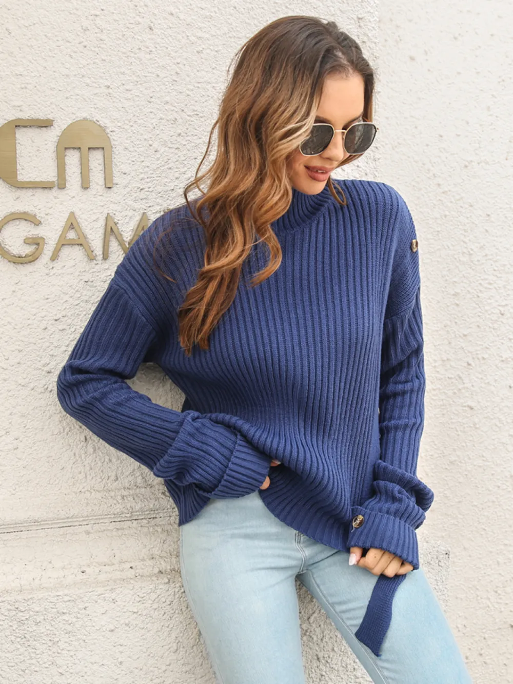 Decorative Button Slit Sweater, image 4