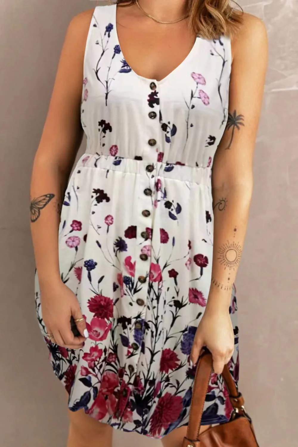 Scoop Neck Buttoned Sleeveless Magic Dress with Pockets, image 12
