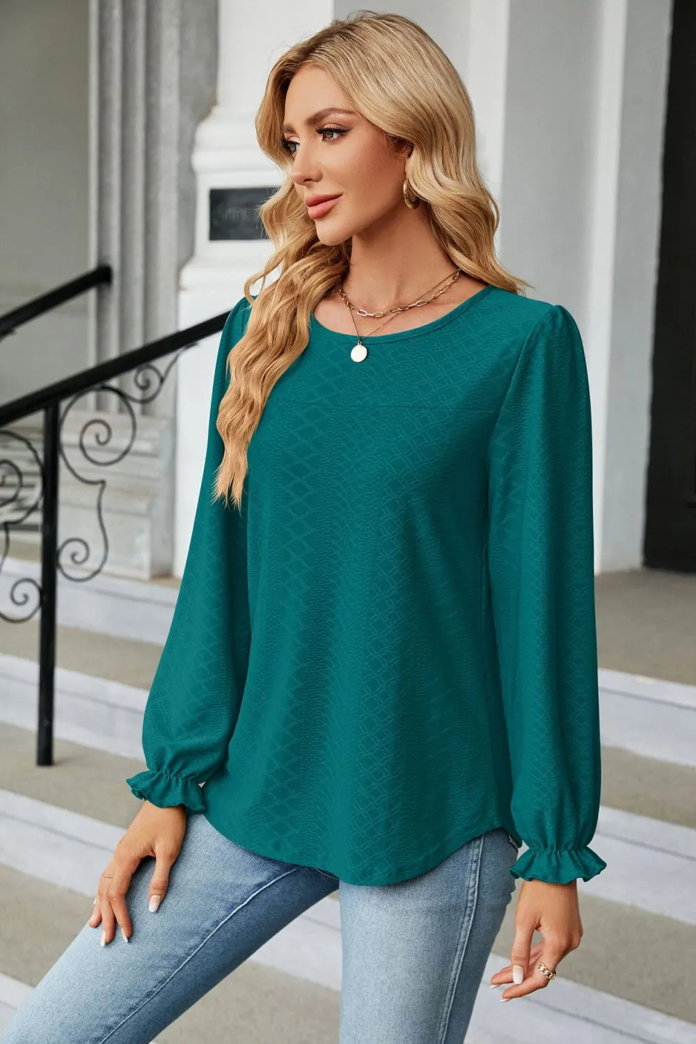 Round Neck Flounce Sleeve Blouse, image 14