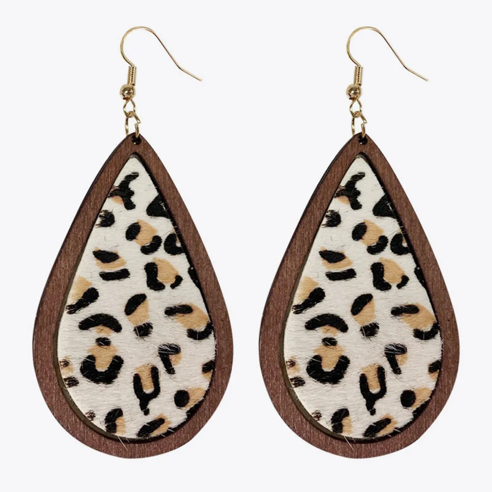 Teardrop Shape Wooden Dangle Earrings, image 3