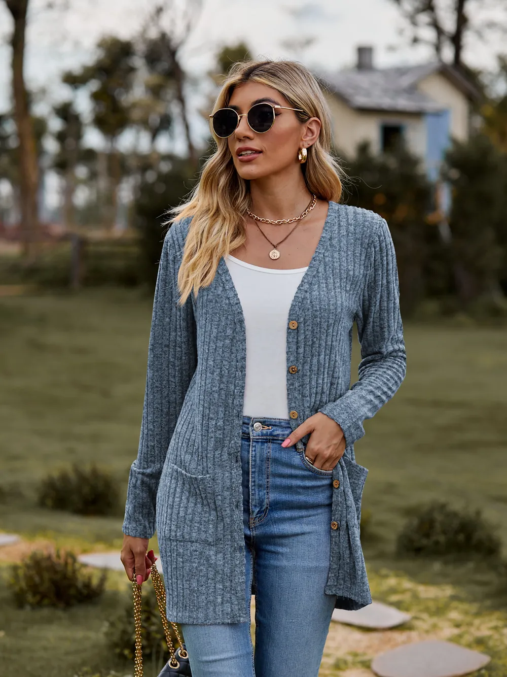 Ribbed Button-Up Cardigan with Pockets, image 15