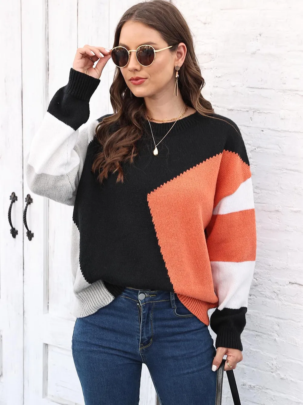Color Block Round Neck Sweater, image 5