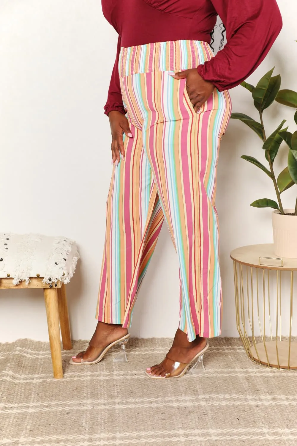 Striped Smocked Waist Pants with Pockets, image 7