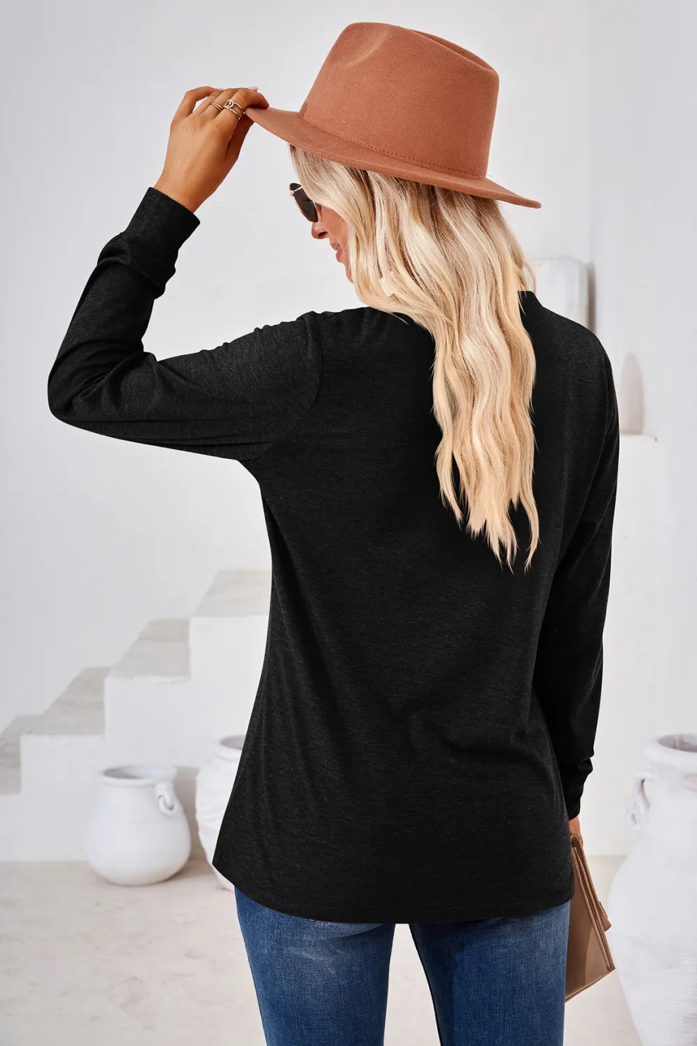 V-Neck Buttoned Long Sleeve Blouse, image 19
