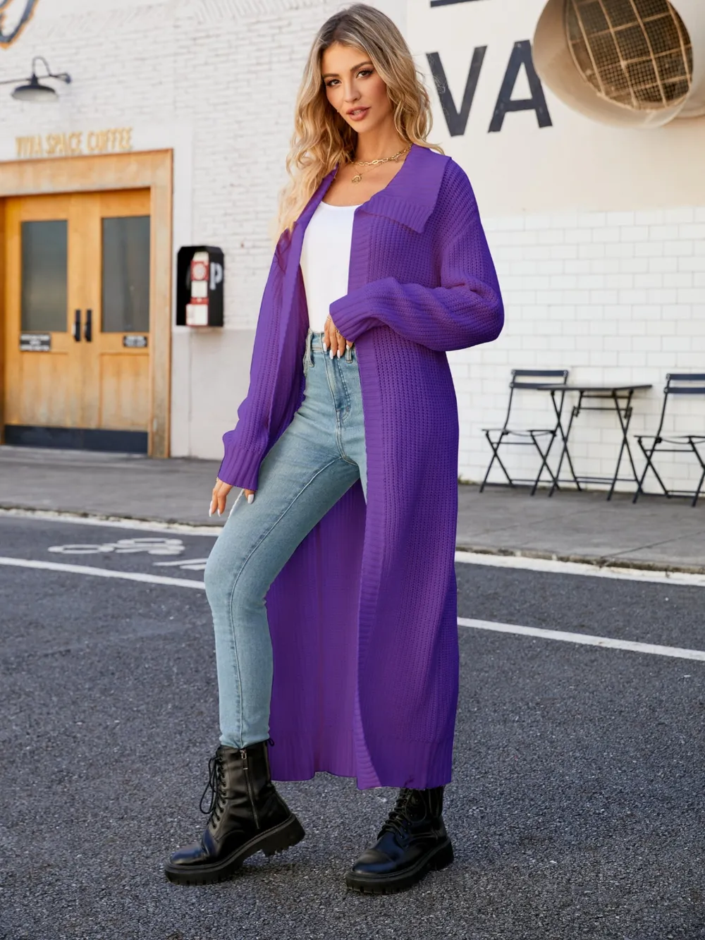 Full Size Collared Open Front Duster Cardigan, image 8