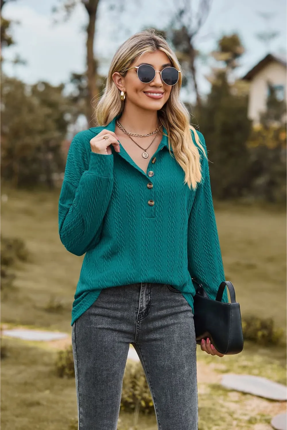 Collared Neck Long Sleeve Blouse, image 15